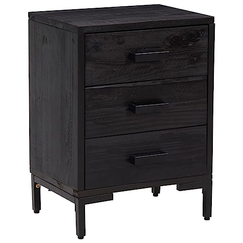 YAFF Bedside Cabinet Black 15.7"x11.8"x21.7" Solid Wood Pine