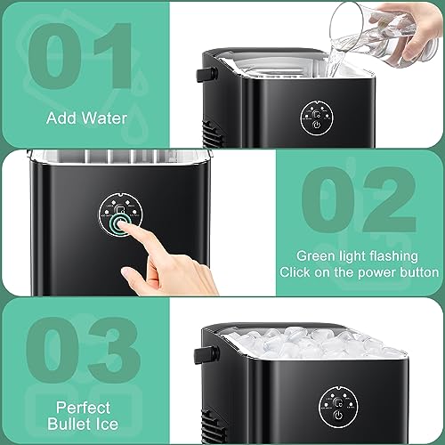 Ice Makers Countertop,Ice Maker Machine 9 Mins 8 Bullet Ice,26.5lbs/24Hrs,Portable Ice Maker Machine with Self-Cleaning,Ice Scoop&Basket,for Home/Kitchen/Office/Party/RV
