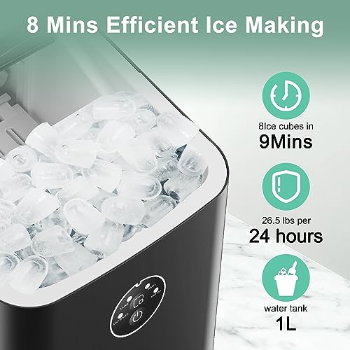 Ice Makers Countertop,Ice Maker Machine 9 Mins 8 Bullet Ice,26.5lbs/24Hrs,Portable Ice Maker Machine with Self-Cleaning,Ice Scoop&Basket,for Home/Kitchen/Office/Party/RV