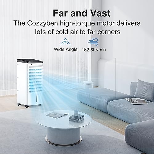 Cozzyben Air Conditioner Portable No Window Ventless Ac Unit Ductless Evaporative Swamp Cooler Ice Fan 12H Timer 4 Ice Pack Removable Water Tank for Room Bedroom Indoor