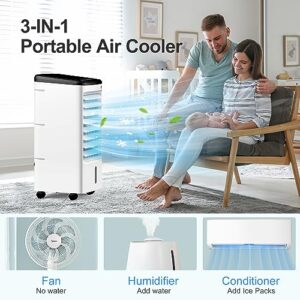 Cozzyben Air Conditioner Portable No Window Ventless Ac Unit Ductless Evaporative Swamp Cooler Ice Fan 12H Timer 4 Ice Pack Removable Water Tank for Room Bedroom Indoor