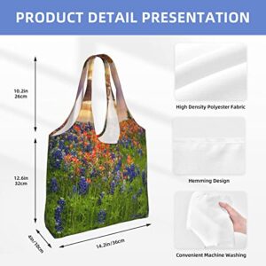 KIROJA Texas Bluebonnets Scenery Canvas Tote Bag,Eco Aesthetic Reusable Canvas Shopping Bags,Tote Bags For Women Shopping