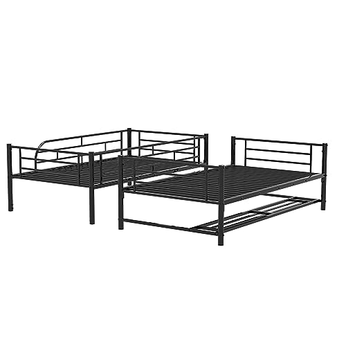 DNYN Twin Over Twin Bunk Bed with Under-Shelf & Ladder for Kids,Adult,Convertible Metal Bedframe,Perfect for Dorm,Bedroom,Guest Room,No Box Spring Needed, Black