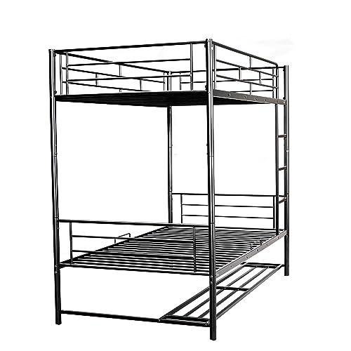 DNYN Twin Over Twin Bunk Bed with Under-Shelf & Ladder for Kids,Adult,Convertible Metal Bedframe,Perfect for Dorm,Bedroom,Guest Room,No Box Spring Needed, Black