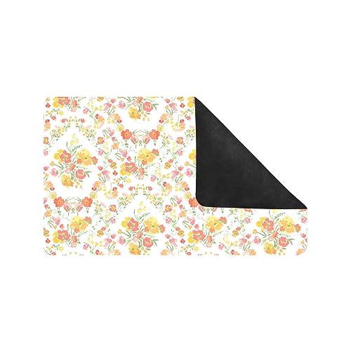 susiyo Doormat 30"x18" Beautiful Yellow and Orange Floral Non-Slip Indoor Entryway Door Mat (Rubber Backing)