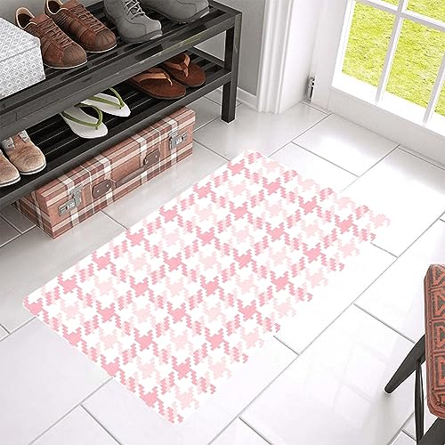 susiyo Doormat 30"x18" Pink Houndstooth Tartan Plaid Non-Slip Indoor Entryway Door Mat (Rubber Backing)