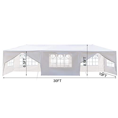 Susici 10x30 Outdoor Gazebo Canopy Party Tent with 8 Removable Sidewalls & Transparent Windows,Outside Gazebo Event Tent for Weddings, Birthdays, Garden Parties, and Backyard Patio BBQ Events