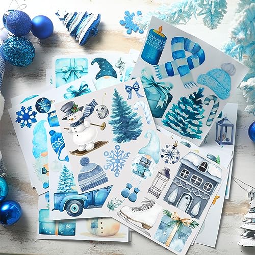 Honoson 20 Sheets Winter Rub on Transfers for Crafts and Furniture Snowman Snowflake Ice Cubes Rub on Transfer Stickers Vintage Winter Rub on Decals for Wood DIY Paper Home Decor, 5.9 x 5.9 Inch