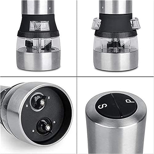 GIENEX Electric Pepper Grinder or Salt Grinder - Battery Operated Stainless Steel Pepper Mill - One Handed Operation