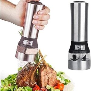 GIENEX Electric Pepper Grinder or Salt Grinder - Battery Operated Stainless Steel Pepper Mill - One Handed Operation