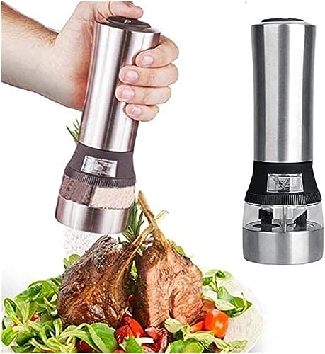 GIENEX Electric Pepper Grinder or Salt Grinder - Battery Operated Stainless Steel Pepper Mill - One Handed Operation