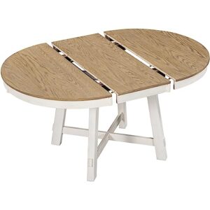 P PURLOVE Round Dining Table, Farmhouse Round Extendable Dining Table with 16" Leaf Wood Kitchen Table (Oak Natural Wood and Antique White)