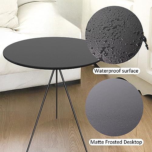 Round Coffee Table for Living Room, Waterproof Small Side Table, Easy Assemble Metal Balcony Table, End Table with 3 Legs Accent Table (Black)
