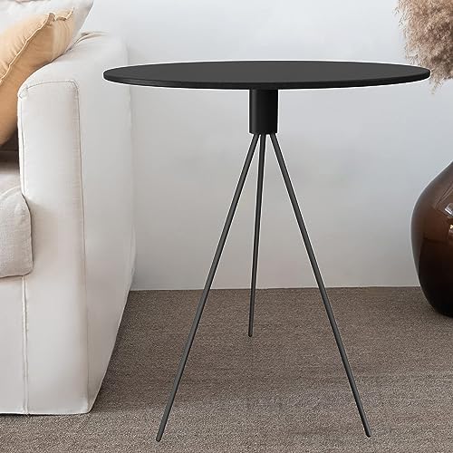 Round Coffee Table for Living Room, Waterproof Small Side Table, Easy Assemble Metal Balcony Table, End Table with 3 Legs Accent Table (Black)