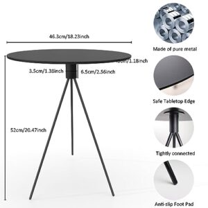 Round Coffee Table for Living Room, Waterproof Small Side Table, Easy Assemble Metal Balcony Table, End Table with 3 Legs Accent Table (Black)