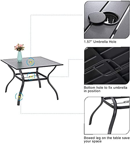 MFSTUDIO 5 PCS Metal Outdoor Patio Furniture Dining Set with 4 Metal Swivel Chairs and Square Dining Table with Umbrella Hole, Black