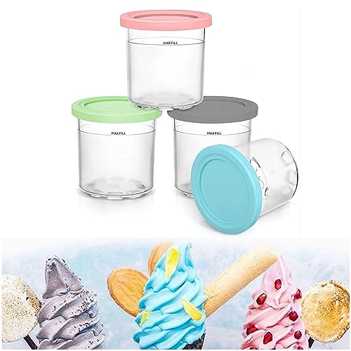 VRINO Creami Deluxe Pints, for Ninja Creami Pints and Lids - 4 Pack,16 OZ Ice Cream Containers Airtight and Leaf-Proof for NC301 NC300 NC299AM Series Ice Cream Maker