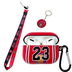 character 23 jersey with basketball sports brand style airpod pro case lanyard keychain, unique process tpu soft airpod pro case cover.suitable for fans boys girls teens，basketball no.23
