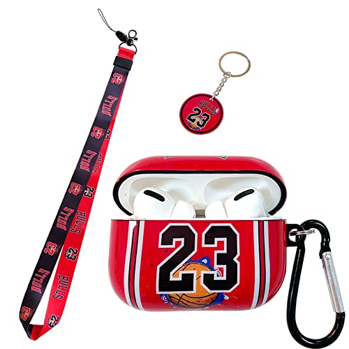 Character 23 Jersey with Basketball Sports Brand Style AirPod Pro Case Lanyard Keychain, Unique Process TPU Soft AirPod Pro Case Cover.Suitable for Fans Boys Girls Teens，Basketball No.23