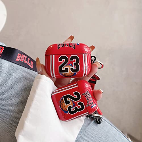 Character 23 Jersey with Basketball Sports Brand Style AirPod Pro Case Lanyard Keychain, Unique Process TPU Soft AirPod Pro Case Cover.Suitable for Fans Boys Girls Teens，Basketball No.23