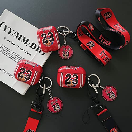 Character 23 Jersey with Basketball Sports Brand Style AirPod Pro Case Lanyard Keychain, Unique Process TPU Soft AirPod Pro Case Cover.Suitable for Fans Boys Girls Teens，Basketball No.23