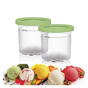 evanem 2/4/6pcs creami pints and lids, for ninja creami ice cream maker,16 oz creami deluxe airtight and leaf-proof compatible with nc299amz,nc300s series ice cream makers,green-2pcs
