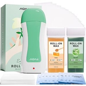 roll on wax kit, avaii wax roller kit for hair removal, super easy to use roll on wax warmer with aloe vera & honey soft wax cartridge, home roller waxing kit for women men large area