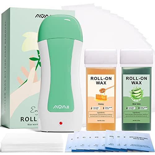 Roll on Wax Kit, AVAII Wax Roller Kit for Hair Removal, Super Easy to Use Roll on Wax Warmer with Aloe Vera & Honey Soft Wax Cartridge, Home Roller Waxing Kit for Women Men Large Area