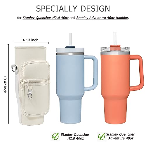 PRAGATISM Water Bottle Holder with Strap Pouch and Handle fits for Stanley Quencher H2.0 & Adventure 40 oz Tumbler, Water Bottle Carrier Bag with 4.9FT Strap, Bottle Pouch for Stanley Cup Accessories