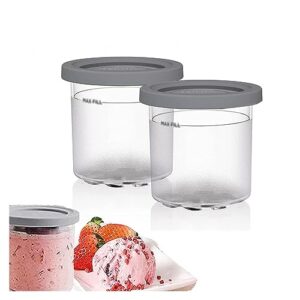 evanem 2/4/6pcs creami containers, for ninja cremini extra pints,16 oz ice cream containers airtight,reusable for nc301 nc300 nc299am series ice cream maker,gray-6pcs