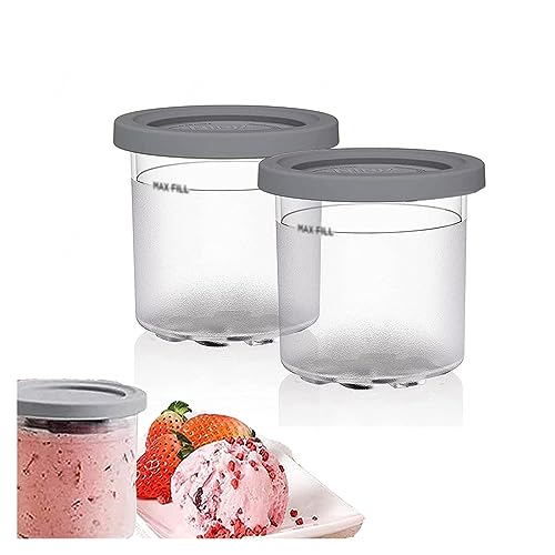 EVANEM 2/4/6PCS Creami Containers, for Ninja Cremini Extra Pints,16 OZ Ice Cream Containers Airtight,Reusable for NC301 NC300 NC299AM Series Ice Cream Maker,Gray-6PCS