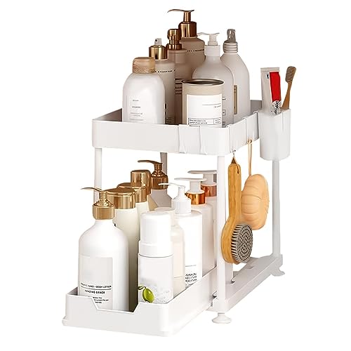 Under Sink Organizer, Multi Purpose Bathroom Cabinet Under Sink Organizers, Stackable Kitchen Pantry Organization and Storage, Sleek Design, Strong Load bearing Capacity for Under Kitchen Sink