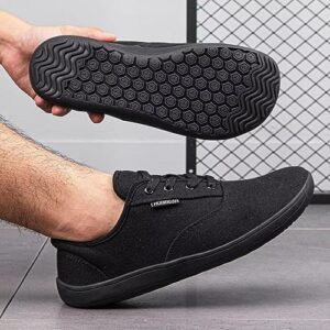 Mens Barefoot Shoes Canvas Wide Toe Box Minimalist Zero Drop Sole Sneakers Minimus Extra Width Fit Gym Tennis Walking Trail Road Running Outdoor Casual Comfort Male Size 10 10W All Black