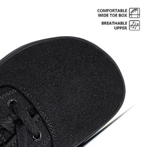 Mens Barefoot Shoes Canvas Wide Toe Box Minimalist Zero Drop Sole Sneakers Minimus Extra Width Fit Gym Tennis Walking Trail Road Running Outdoor Casual Comfort Male Size 10 10W All Black