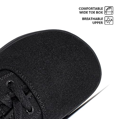 Mens Barefoot Shoes Canvas Wide Toe Box Minimalist Zero Drop Sole Sneakers Minimus Extra Width Fit Gym Tennis Walking Trail Road Running Outdoor Casual Comfort Male Size 10 10W All Black