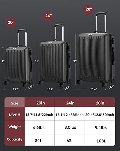 Luggage Expandable Suitcases With Wheels, Hardside Lightweight Carry-on Luggage 20 inch