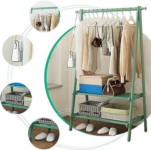 HM&DX Bamboo Folding Clothing Rack,Freestanding Clothes Rack with 2-Tier Storage Shelves,with Anti-tipping Devices Garment RackHeavy Duty Triangular Frame,for Entryway Bedroom laundry drying rack