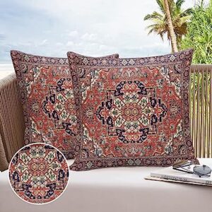 Outdoor Pillow Covers Waterproof, Native American Indian, Decorative Square Throw Pillowcases Patio Cushion Covers for Tent/Garden, 16" x 16" 2 Pack, Abstract Antique Traditional European Luxury