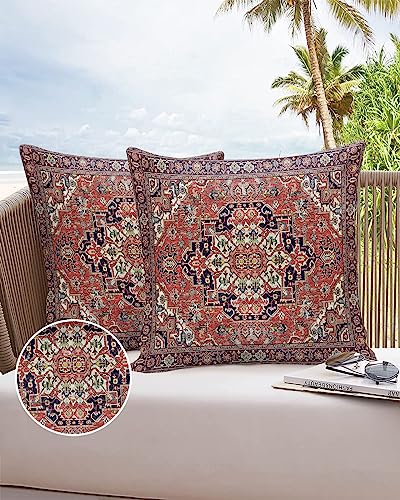 Outdoor Pillow Covers Waterproof, Native American Indian, Decorative Square Throw Pillowcases Patio Cushion Covers for Tent/Garden, 16" x 16" 2 Pack, Abstract Antique Traditional European Luxury