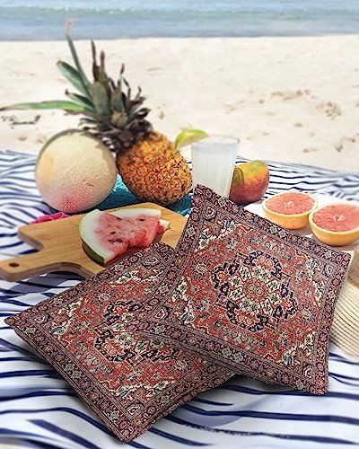 Outdoor Pillow Covers Waterproof, Native American Indian, Decorative Square Throw Pillowcases Patio Cushion Covers for Tent/Garden, 16" x 16" 2 Pack, Abstract Antique Traditional European Luxury