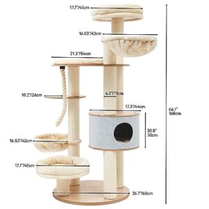 YITAHOME Modern Tall Cat Tree, 66.1 Inches Wood Cat Tower Heavy Duty with Condo, 2 Basket, Scratching Post, Removable Pads, Multi Level for Indoor Large Cats