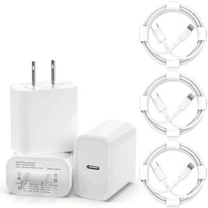 3 Pack iPhone 14 13 Fast Charger [Apple MFi Certified], 20W PD USB C Wall Charger Adapter with 6FT Type C to Lightning Cable Compatible with iPhone 14/13/12/Pro/Pro Max/XS/X/SE and More