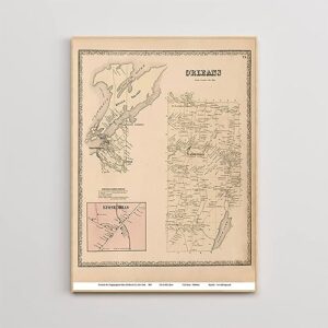 mg global historic map poster of orleans 1864 wells island stone mills jefferson county new york genealogy ny | 11x17 12x18 16x24 24x36 unframed print wall art | vintage antique rustic decor for gift