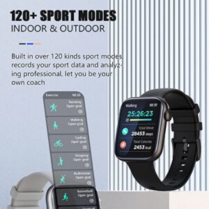 1.8" Full Touch Screen Smart Watch for Android & iOS Phones with Heart Rate & Blood Oxygen Monitor IP67 Waterproof, Multiple Sport Modes, Voice Assistant, Fitness Smart Watch for Women Men (Black)