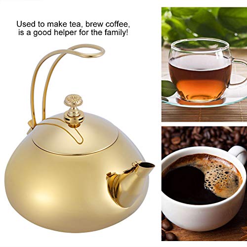 Tea Kettle for Stove Top, Stainless Steel Tea Kettle, 1.5L Teapot Induction Cooker Teakettle Fast Water Heating Boiling Pot with Cooling Handle for Home Use(gold)