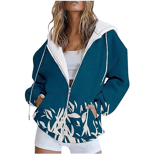 Lausiuoe Grey Zip Up Hoodie Women Oversized Tie Dye Print Hoodie Long Sleeve Drawstring Pullover Tops Loose Casual Sweatshirt For Women(S-XXL)