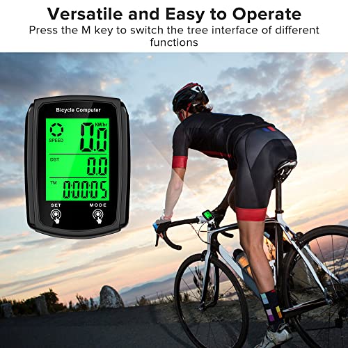 Hilceriy Bike Computer and Bicycle Odometer Wired KM/H Bike Speedometer with Automatic Wake-Up Cycling Speed Tracker LCD Display & Single Mileage & Multi-Functions & Calories Statistics