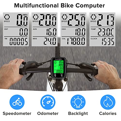 Hilceriy Bike Computer and Bicycle Odometer Wired KM/H Bike Speedometer with Automatic Wake-Up Cycling Speed Tracker LCD Display & Single Mileage & Multi-Functions & Calories Statistics