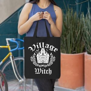 shop4ever Village Witch Halloween Trick or Treat Eco Cotton Tote Reusable Shopping Bag Black ECO 1