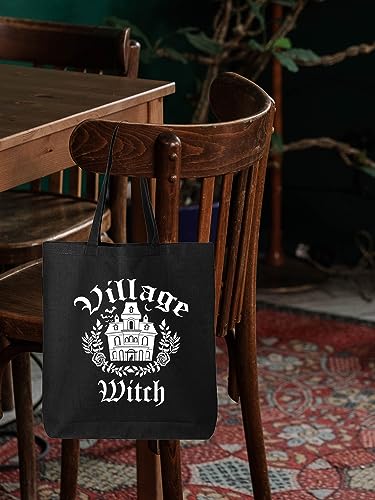 shop4ever Village Witch Halloween Trick or Treat Eco Cotton Tote Reusable Shopping Bag Black ECO 1